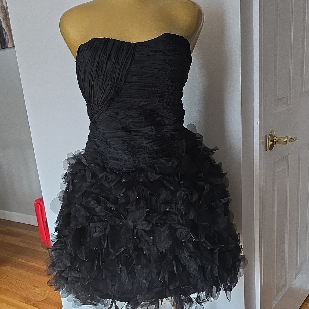 Strapless Black Ruffled Cocktail Dress
